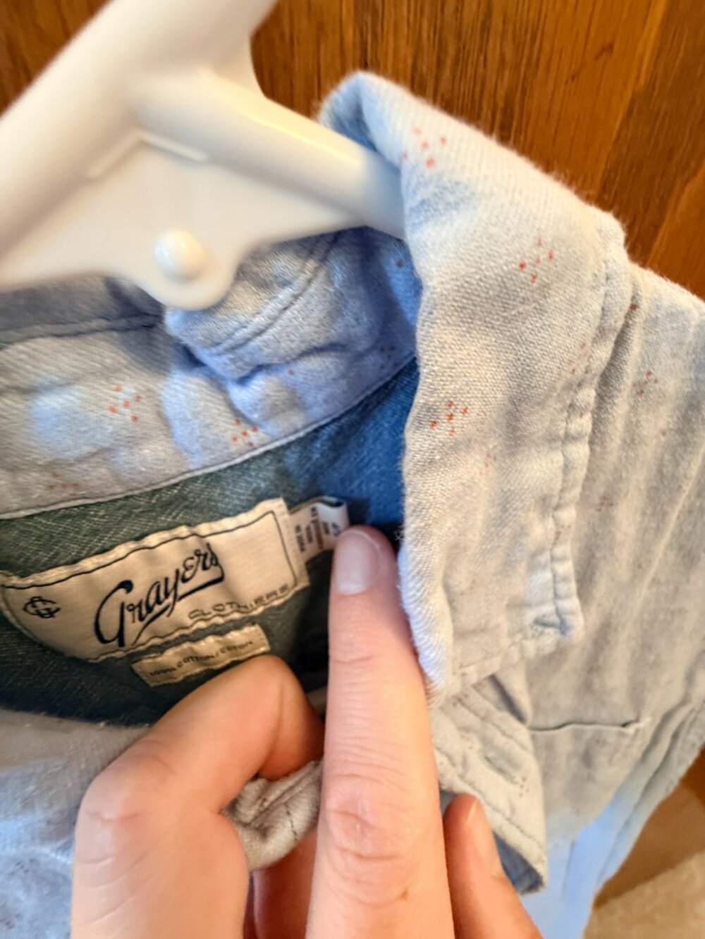 Grayers Short Sleeve Button-Down Shirt Light Blue Rust Dot Print Men's - Picture 3 of 5
